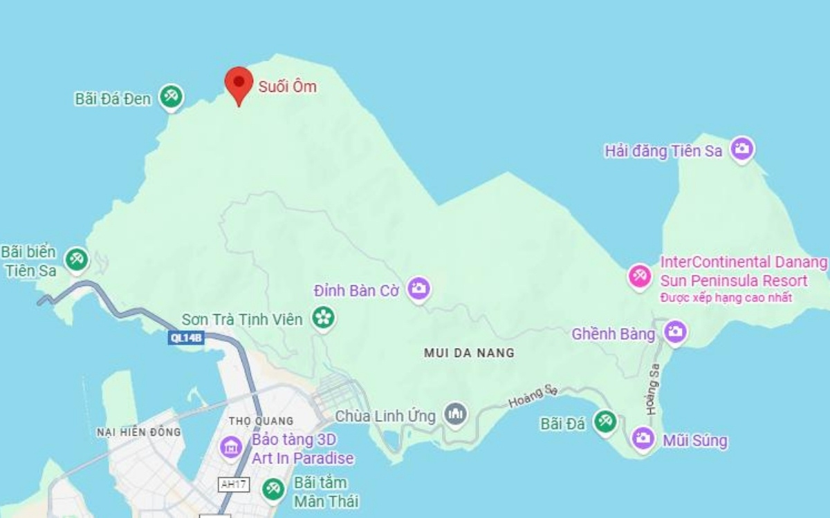 Suối Ôm Sơn Trà: Cẩm nang chinh phục và quy định mới nhất 2026 1 Suối Ôm Sơn Trà nằm trên trục đường Bãi Tiên Sa - Đỉnh Bàn Cờ